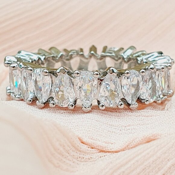Jewelry - 💎 Fashion Bling Dainty Pear  Zircon Silver Eternity Ring for Women INDN8336